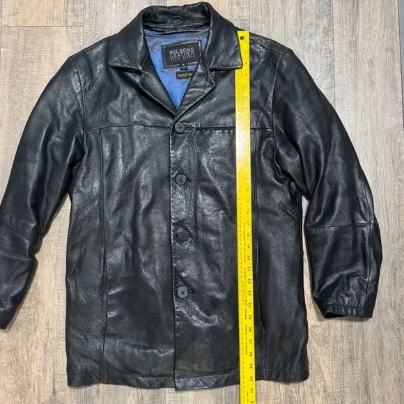 Wilsons Leather Long Line Mens Black Thinsulate Genuine Leather Jacket Small